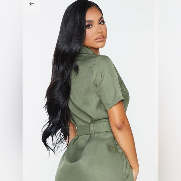 Pretty Little Thing PETITE Khaki Zip Detail Belted Dress - Picture 2 of 5